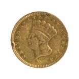One dollar gold coin. Effigy of Indian Princess. Year of 1856.Weight: 1,6 g.Measures: 15 mm (