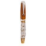 MONTEGRAPPA FOUNTAIN PEN "ZODIAC".Brown resin barrel with silver case with Tiger.Limited edition.