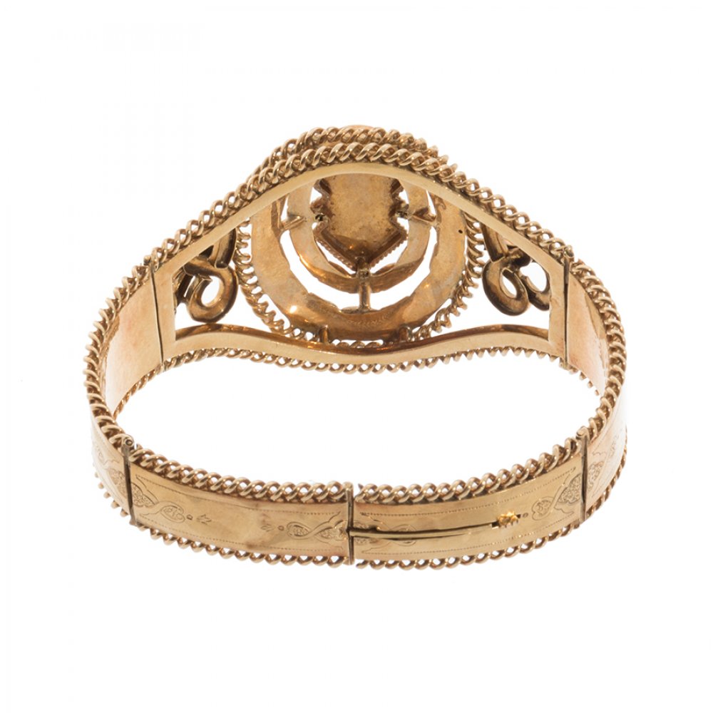 19th century bracelet. In 18 kt yellow gold. Oval frontis with definition with a medallion-shaped - Image 3 of 4