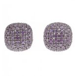 18 kt white gold earrings, in the shape of a rosette, studded with pink sapphires, with an