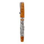 MONTEGRAPPA FOUNTAIN PEN "ZODIAC".Yellow resin barrel with silver case with Pig.Limited edition.