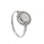 Ring in 18k white gold. Rosette model with central diamond, brilliant cut, color K, clarity SI3,