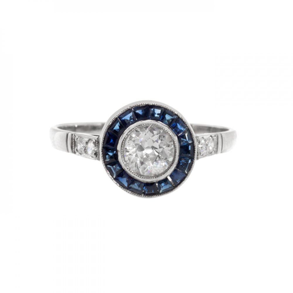 Ring in 18k white gold with diamonds and sapphires. Partridge eye model with a central diamond - Image 2 of 3