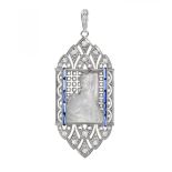 Art Deco platinum pendant, 1920s-30's. Medal-shaped model, with openwork frontis, with mother-of-