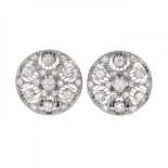 Pair of earrings in 18k white gold. Rosette model with brilliant-cut diamonds weighing ca. 1.55