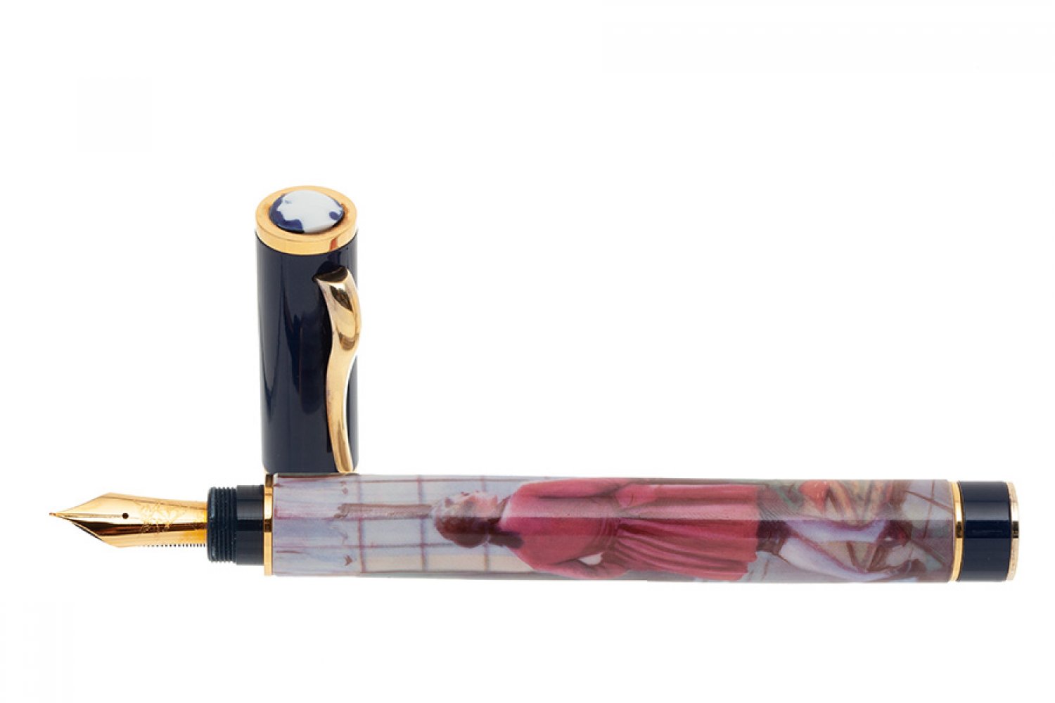 OMAS "GIACOMO CASANOVA" FOUNTAIN PEN.Barrel in Ginori porcelain and cap in blue chinese lacquer with - Image 4 of 7