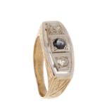 Men's ring in 18 kt yellow gold, and seen in platinum with a central sapphire weighing 0.30 cts.,