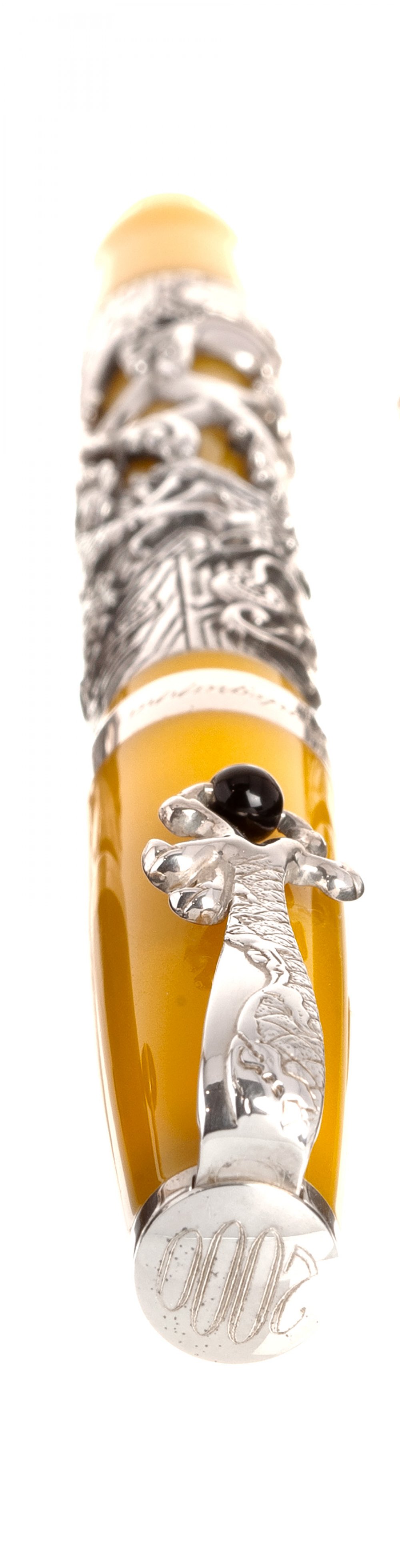MONTEGRAPPA FOUNTAIN PEN "ZODIAC".Yellow resin barrel with silver case with dragon.Limited edition. - Image 2 of 4