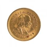 Gold coin. Two Costa Rican colones. Year 1900.Weight: 1,6 g.Measures: 14 mm (diameter)