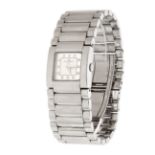 BAUME & MERCIER watch for women.Stainless steel case and diamonds. Square white dial, numbering