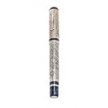 MONTEGRAPPA FOUNTAIN PEN "VATICAN PAPAL", 2000.Barrel in embossed silver and blue resin.Limited