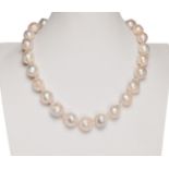 Australian baroque pearl necklace of good color and luster in definition with sterling silver