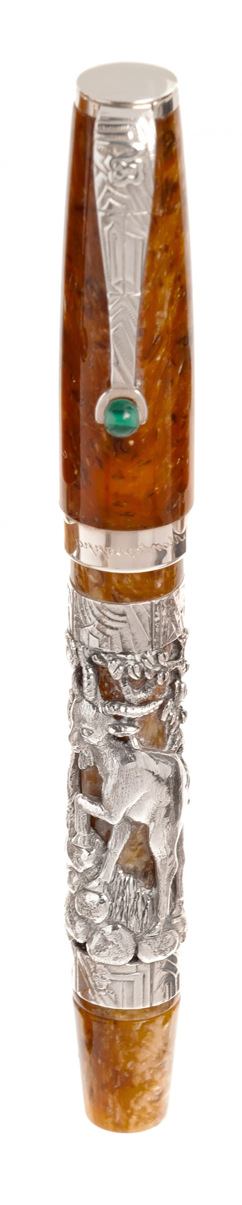 MONTEGRAPPA FOUNTAIN PEN "ZODIAC".Brown resin barrel with silver case with Goat.Limited edition.