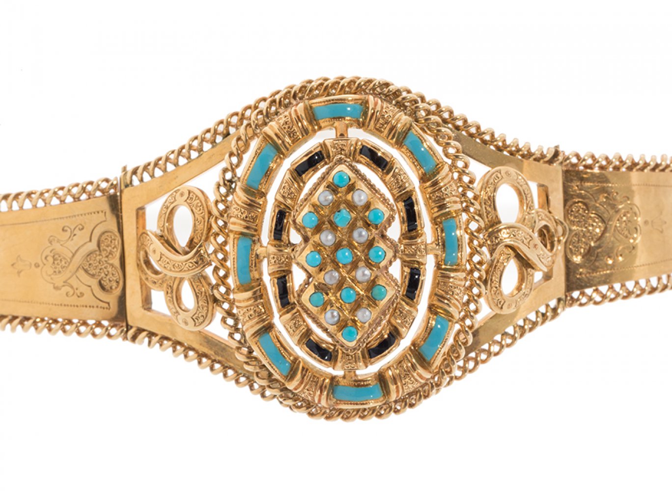 19th century bracelet. In 18 kt yellow gold. Oval frontis with definition with a medallion-shaped - Image 4 of 4