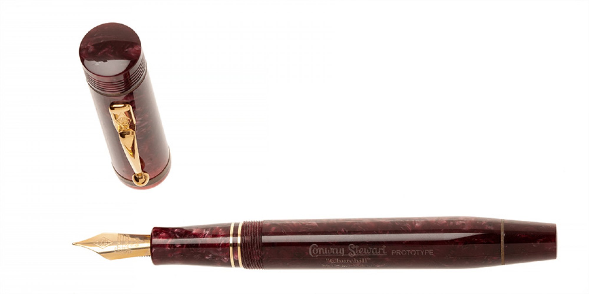 CONWAY STEWART STOLOGRAPHIC PEN, "CHURCHILL PROTOTYPE".Polished resin barrel.Nib in 18 Kts gold, tip - Image 3 of 3