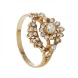 Ring in 19.2kt yellow gold and diamonds. Rosette model with central flower with ca. 0.4 cts.
