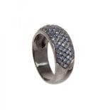 Ring in 18 kt white gold, bathed in ruthenium, with the front studded with small sapphires, with a