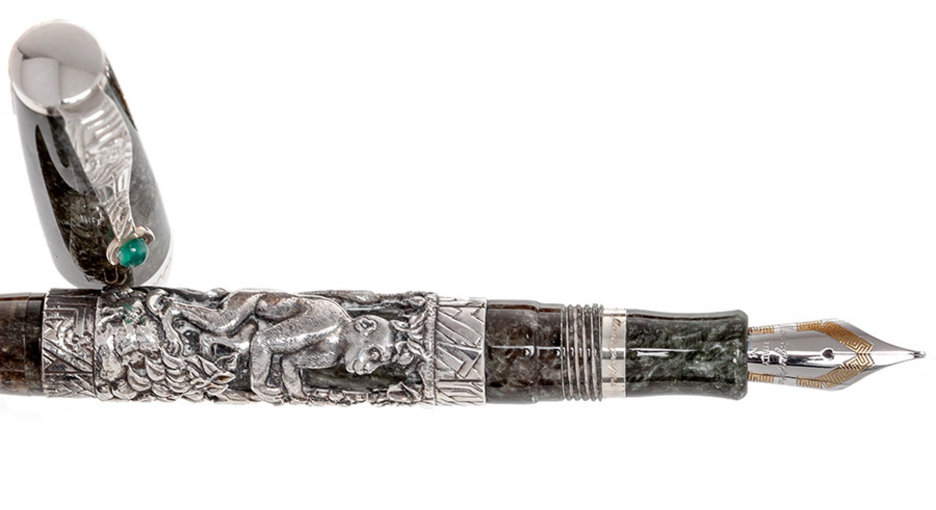 MONTEGRAPPA FOUNTAIN PEN "ZODIAC".Green resin barrel with silver case with Mono.Limited edition. - Image 2 of 3