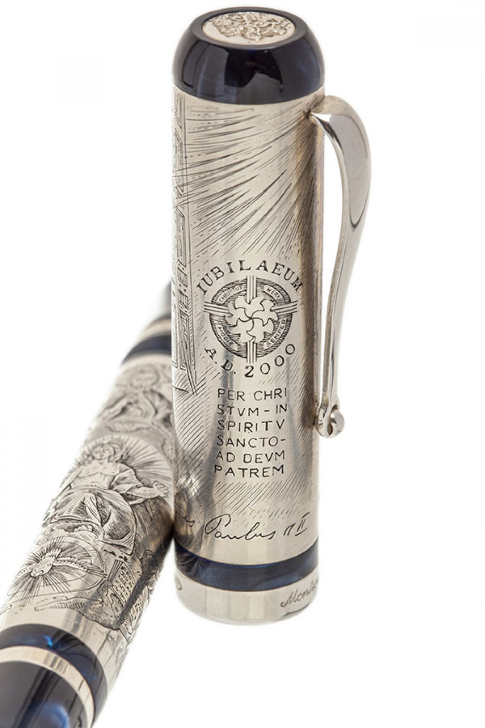 MONTEGRAPPA FOUNTAIN PEN "VATICAN PAPAL", 2000.Barrel in embossed silver and blue resin.Limited - Image 3 of 6