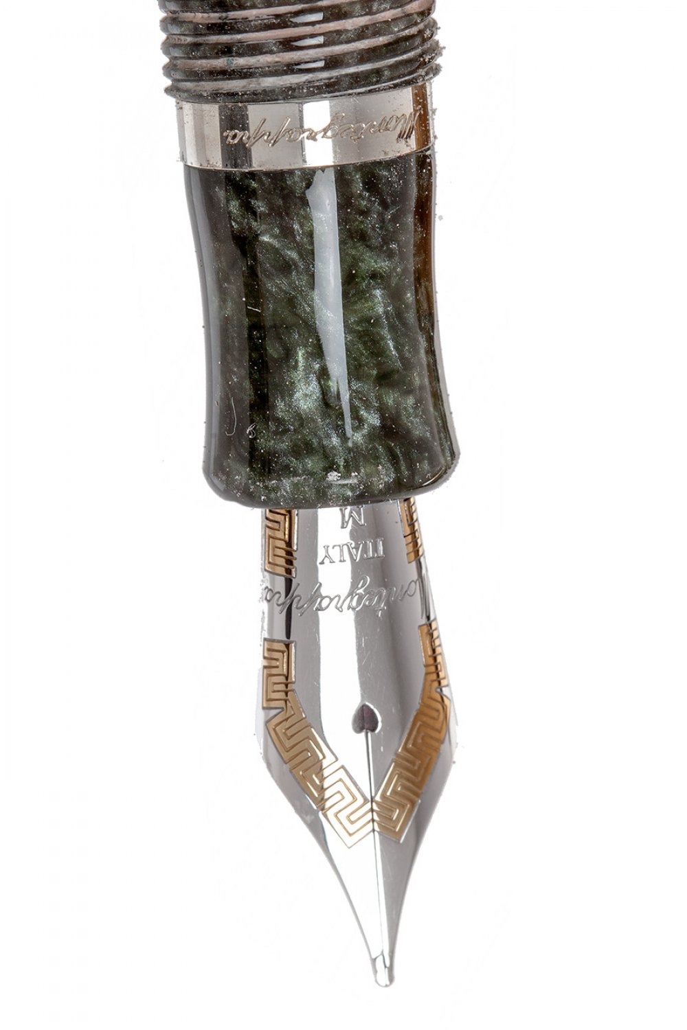 MONTEGRAPPA FOUNTAIN PEN "ZODIAC".Green resin barrel with silver case with Mono.Limited edition. - Image 3 of 3