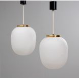 Stilnovo ceiling lamps, 1950s.Glass and brass.Working wiring system.The piece will be available