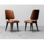 Pair of Mascagni chairs, 1960s.Brown eco-leather upholstery.Aluminium details.The piece will be