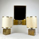 LUCIANO FRIGERIO, (Desio, Italy, 1928- Sanremo, Italy, 1999).Pair of lamps and mirror, 1970.Brass