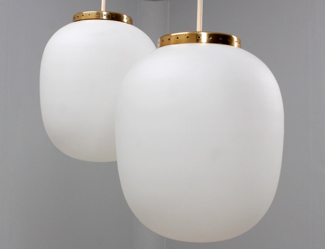 Stilnovo ceiling lamps, 1950s.Glass and brass.Working wiring system.The piece will be available - Image 3 of 3