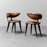 Pair of Mascagni chairs, 1960s.Brown eco-leather upholstery.Aluminium details.The piece will be