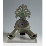 Lucerne with a double spout. Roman, 3rd c. AD.Bronze.Provenance: private collection, Saint-Cloud,