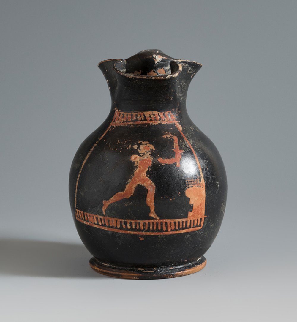 Oinochoe. Attic Greece, 450-400 BC.Polychrome pottery.Provenance: private collection, Sudbury,