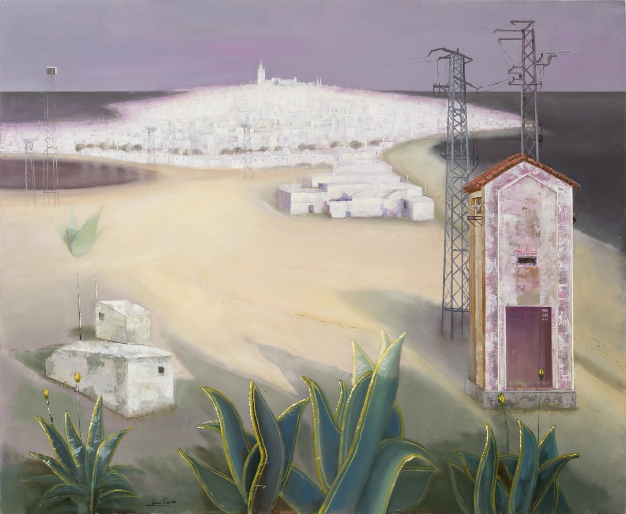 VÍCTOR NÚÑEZ VAYA (Seville, 1942)."Landscape with city in the background", 2016.Oil on panel.