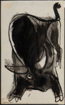 OSWALDO GUAYASAMÍN (Quito, Ecuador, 1919 - Baltimore, USA, 1999)."Toro".Ink on paper.Signed in the