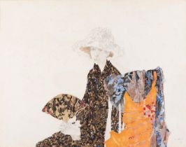 MARGARET STARK (Indiana, 1915-New York, 1988)."Woman with a Fan, 1988.Mixed media and collage on