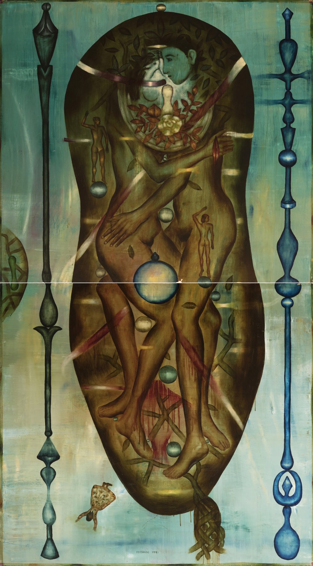 ARTURO ELIZONDO (Mexico, 1956)."Regalo (Qué cursi el amor)", 1991.Oil on canvas.With label of the