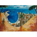 DIDIER LOURENÇO (Premià de Mar, Barcelona, 1968)."Coastal landscape with cyclist".Oil on canvas.