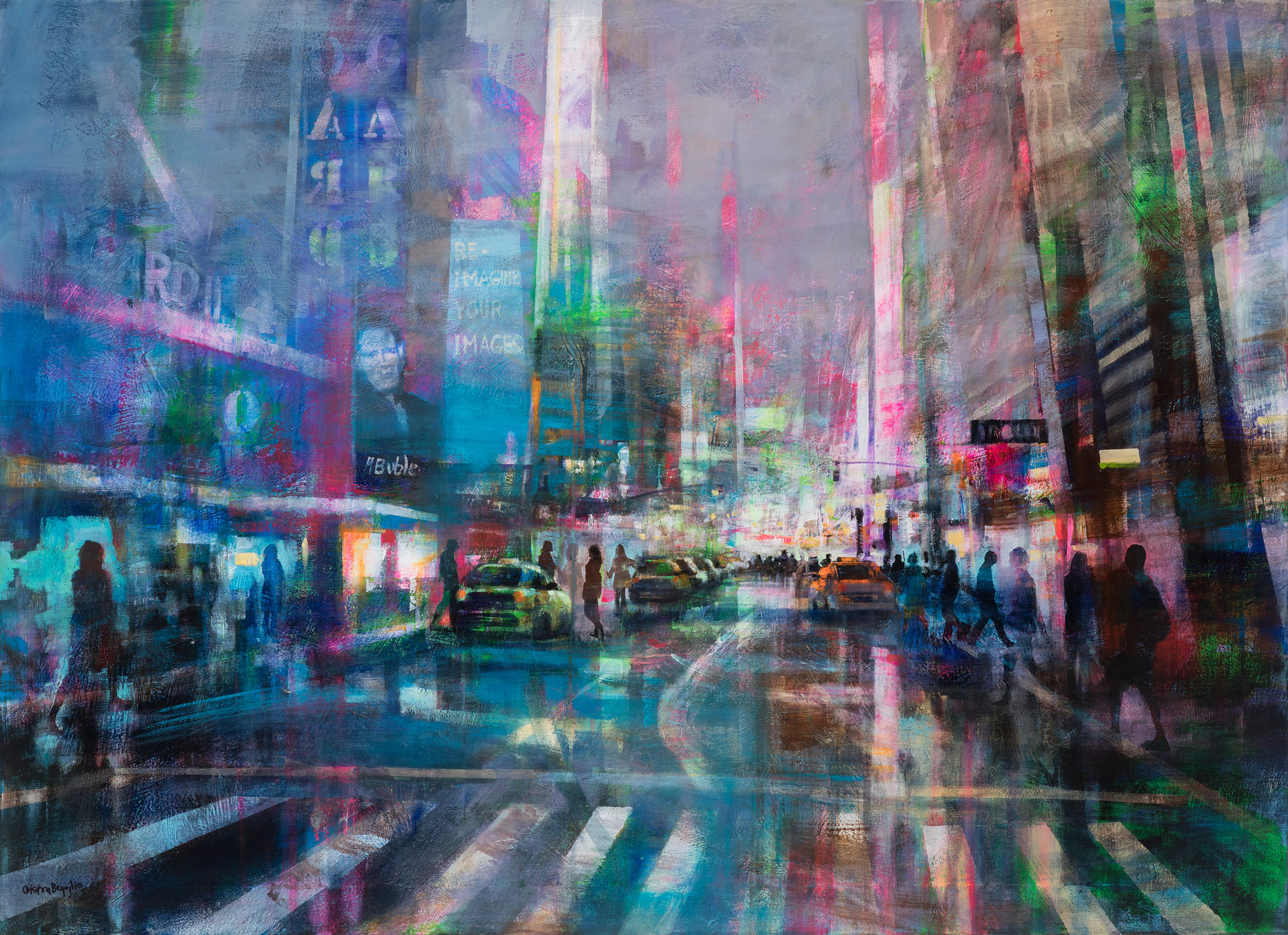 CRISTINA BERGOGLIO (Córdoba, Argentina, 1967)."Times square", 2022.Mixed media on panel.Signed in