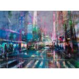 CRISTINA BERGOGLIO (Córdoba, Argentina, 1967)."Times square", 2022.Mixed media on panel.Signed in