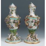 Pair of vases from the MEISSEN MANUFACTURE. Germany, 19th century.Enamelled porcelain.With mark.