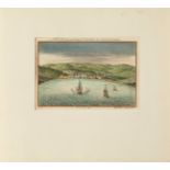 English school of the 18th century."View of Funchal, Madeira". Color engraving.Possibly by the