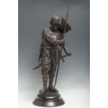 Sculpture. France, late 19th century."Soldier".Calamine sculpture.Sizes: 83 x 31 x 31 cm; 90 x 31
