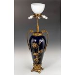 Art Nouveau vase transformed into a lamp stand, France, 20th century.Cobalt blue porcelain painted