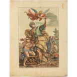 Italian school of the 18th century."The Sacrifice of Isaac".Colour engraving.It presents humidity