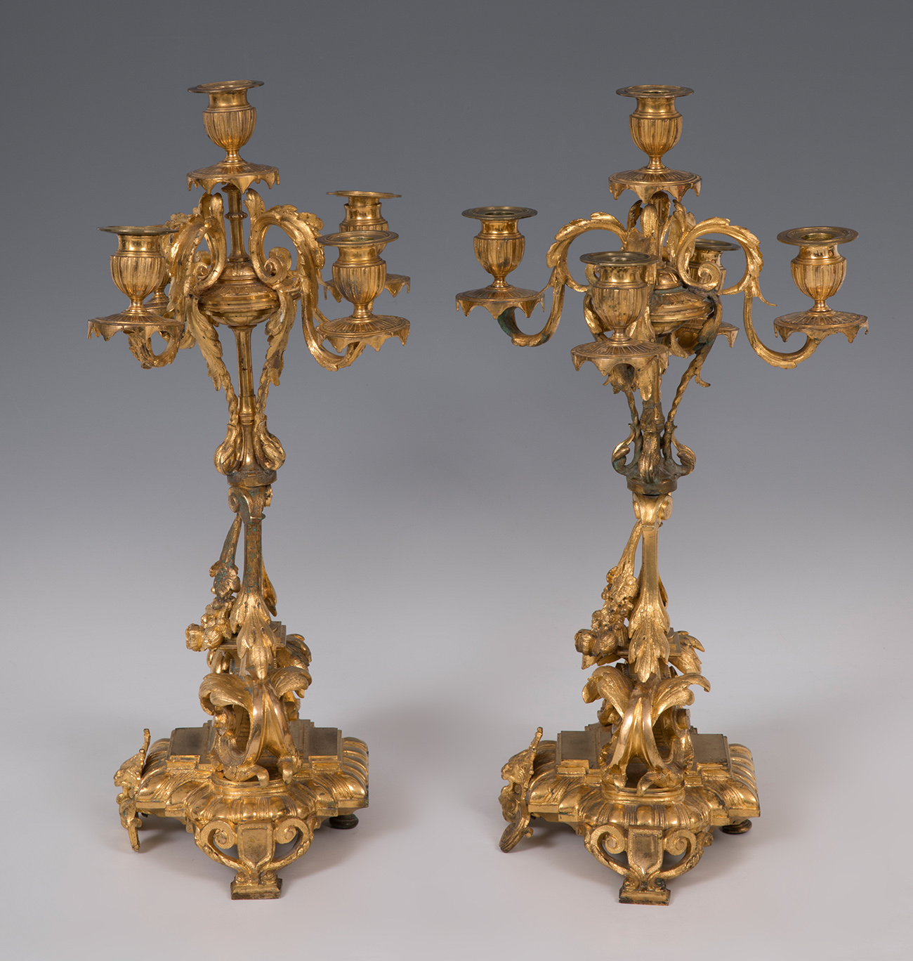 Pair of candlesticks; Napoleon III, late 19th century.Gilt bronze.Slight marks of use. - Image 5 of 5