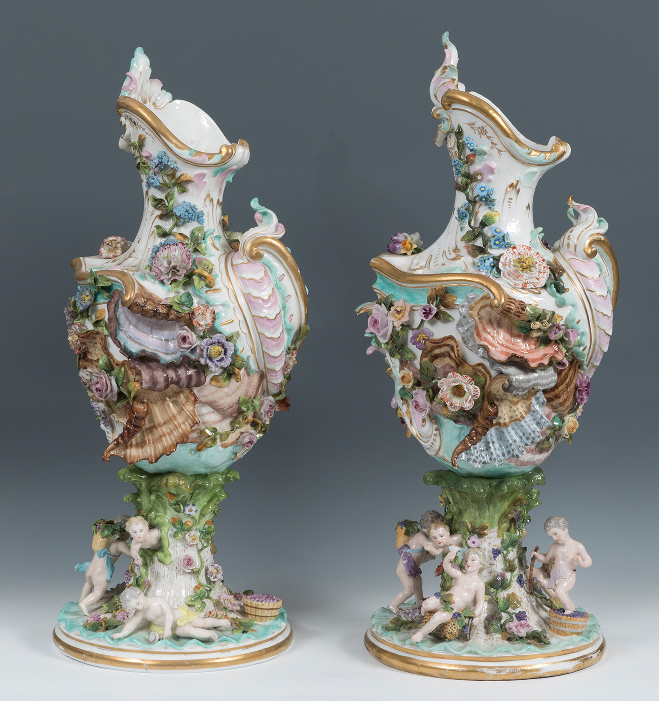 Pair of vases from the MEISSEN MANUFACTURE. Germany, 19th century.Enamelled porcelain.With mark. - Image 4 of 7