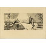 Orientalist school; 19th century."Odalisque".Etching on paper.Signed in plate in the inferior zone.