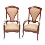 GASPAR HOMAR MEZQUIDA (Bunyola, Mallorca, 1870 – Barcelona, 1953).Pair of modernist armchairs, circa