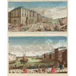 "View of Venice" and "View of Marseilles", 18th century.Two hand-illuminated engravingsEngraver: