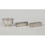 Pair of cigarette boxes and bowl. S. XX.In silver.Engraved with initials. Punches J. G. GIROD.