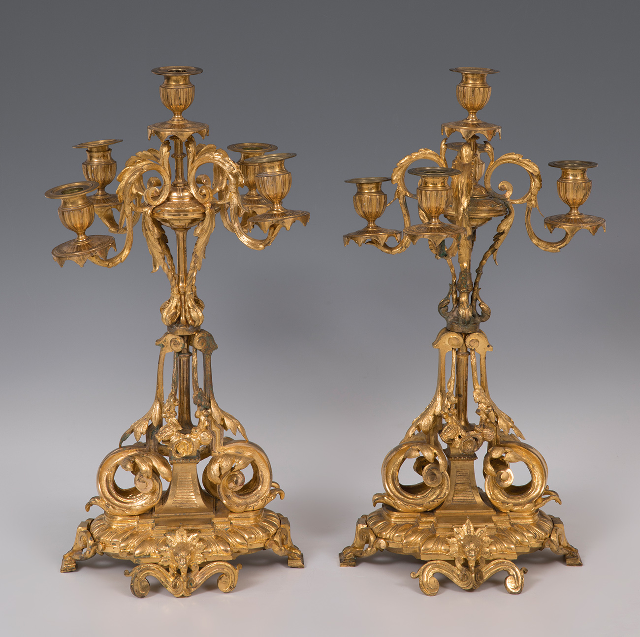 Pair of candlesticks; Napoleon III, late 19th century.Gilt bronze.Slight marks of use. - Image 3 of 5